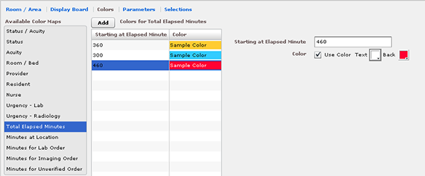 Screen capture: Configure view, Colors subview, Colors for Total Elapsed Minutes