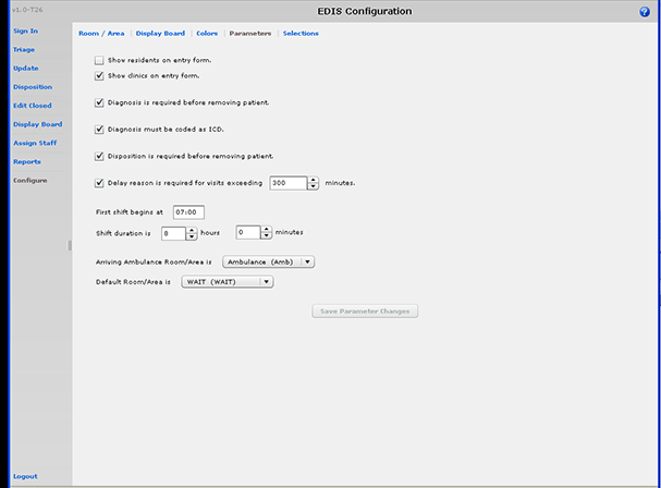 Screen capture: the Configure view, Parameters subview