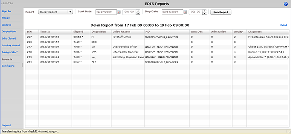 Screen capture: the Delay report
