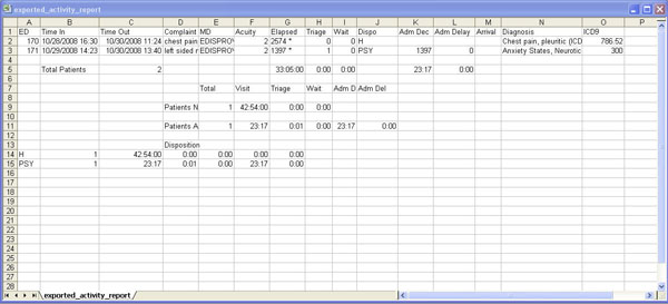 Screen capture: exported Activity report displayed in Microsoft Excel