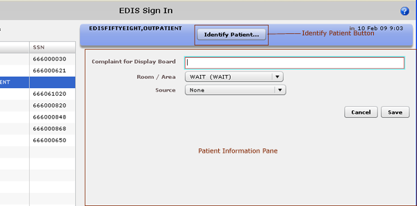 screen capture: the patient information pane, sign in view