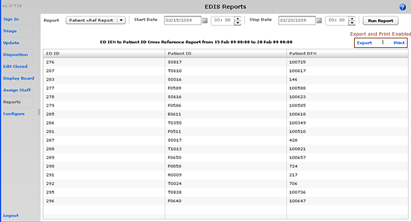 Screen capture: the Patient XRef report