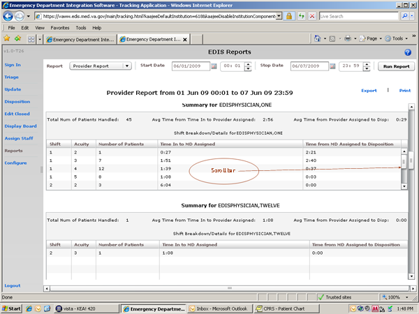 screen capture of report with internal scroll bar
