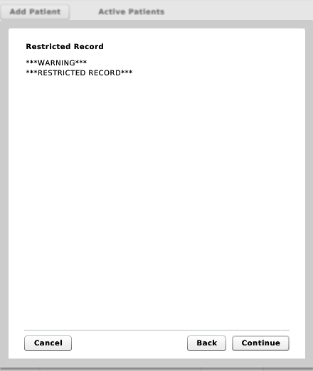 Screen capture: the Restricted Record warning