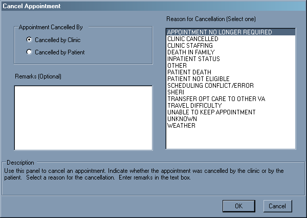 Cancel Appointment dialog box
